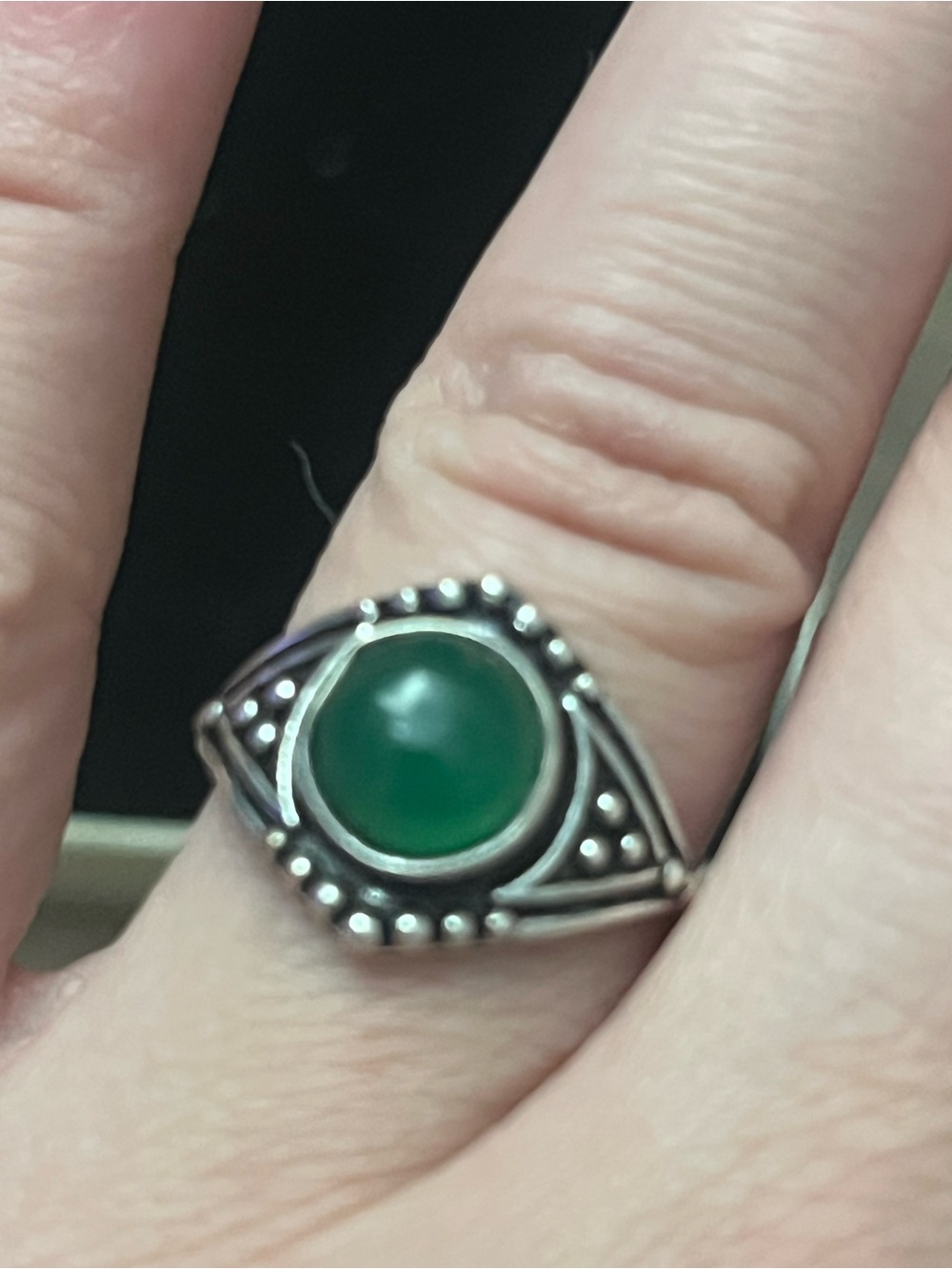 Handmade 925 Sterling Silver Green Agate Cabochon Ring Sz 7.75